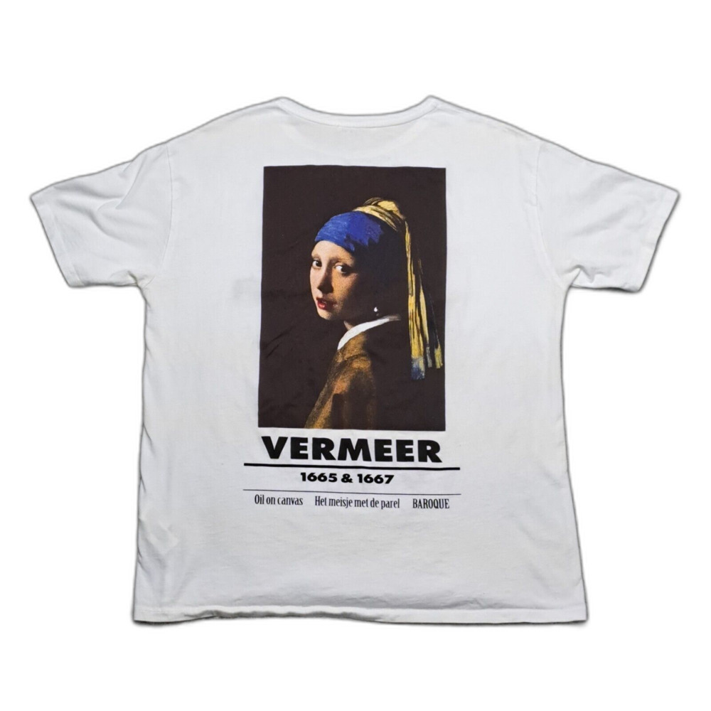 Zara  Girl With A Pearl Earring Vermeer Double Sided White T-shirt Size Large
